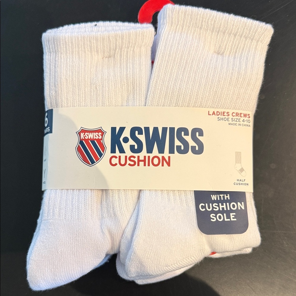K-Swiss 6 Pack Womens Cushion Crew Socks - White